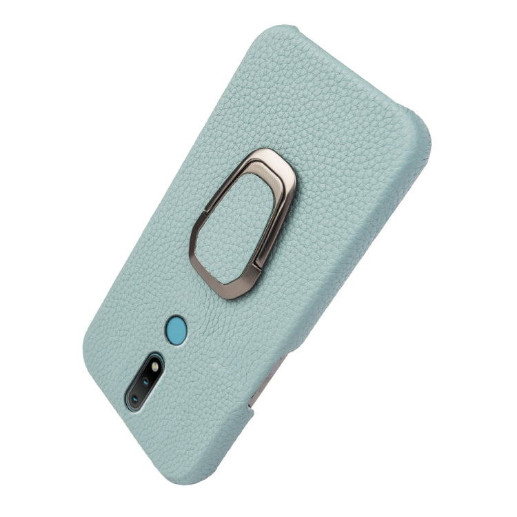 For Nokia 2.4 Ring Holder Litchi Texture Genuine Leather Phone Case