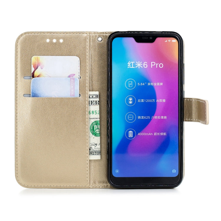 Plum Blossom Pattern Diamond Encrusted Leather Case for Xiaomi Redmi 6 Pro ,with Holder & Card Slots