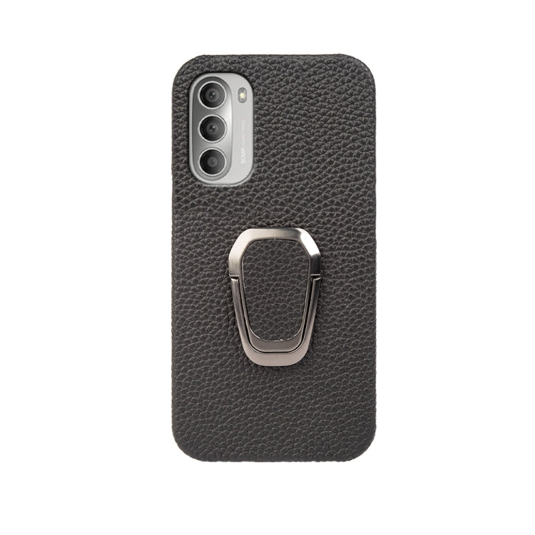 For Motorola Moto G51 5G Ring Holder Litchi Texture Genuine Leather Phone Case