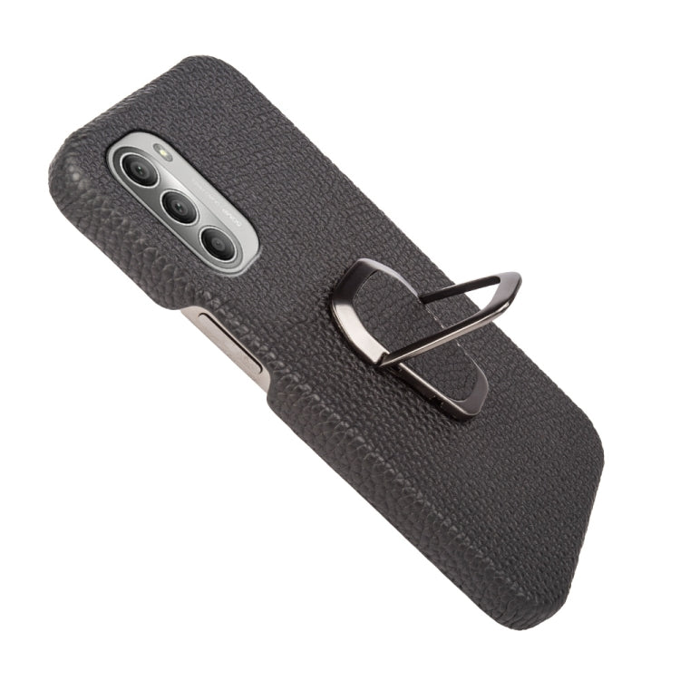 For Motorola Moto G51 5G Ring Holder Litchi Texture Genuine Leather Phone Case