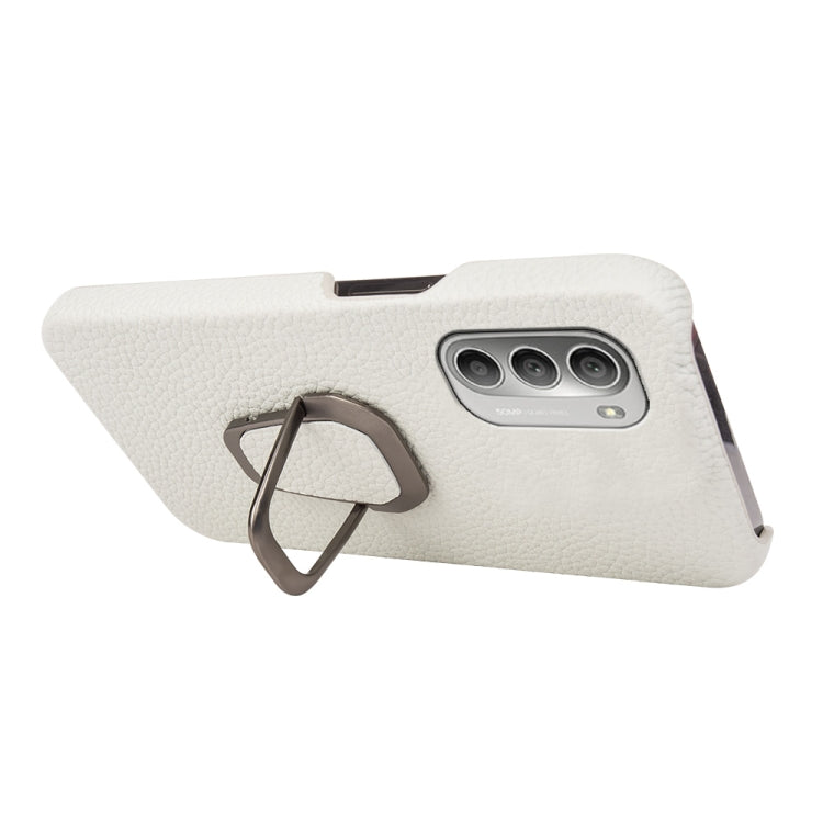 For Motorola Moto G51 5G Ring Holder Litchi Texture Genuine Leather Phone Case