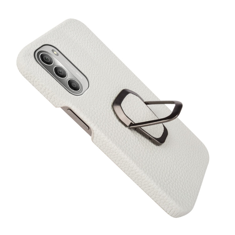 For Motorola Moto G51 5G Ring Holder Litchi Texture Genuine Leather Phone Case