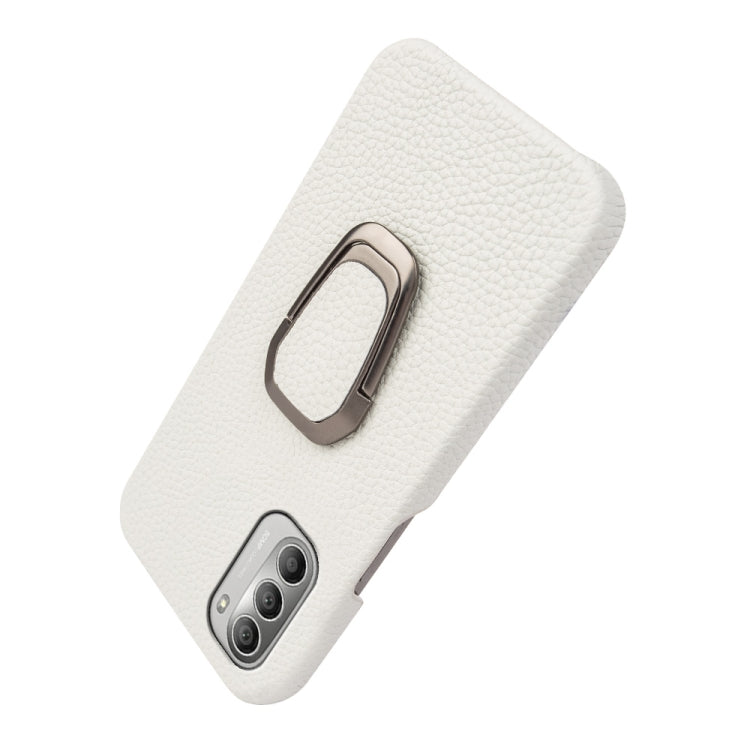For Motorola Moto G51 5G Ring Holder Litchi Texture Genuine Leather Phone Case