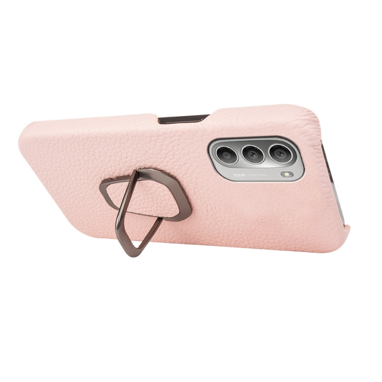 For Motorola Moto G51 5G Ring Holder Litchi Texture Genuine Leather Phone Case