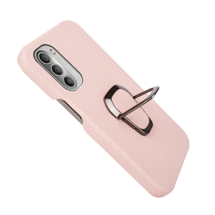 For Motorola Moto G51 5G Ring Holder Litchi Texture Genuine Leather Phone Case