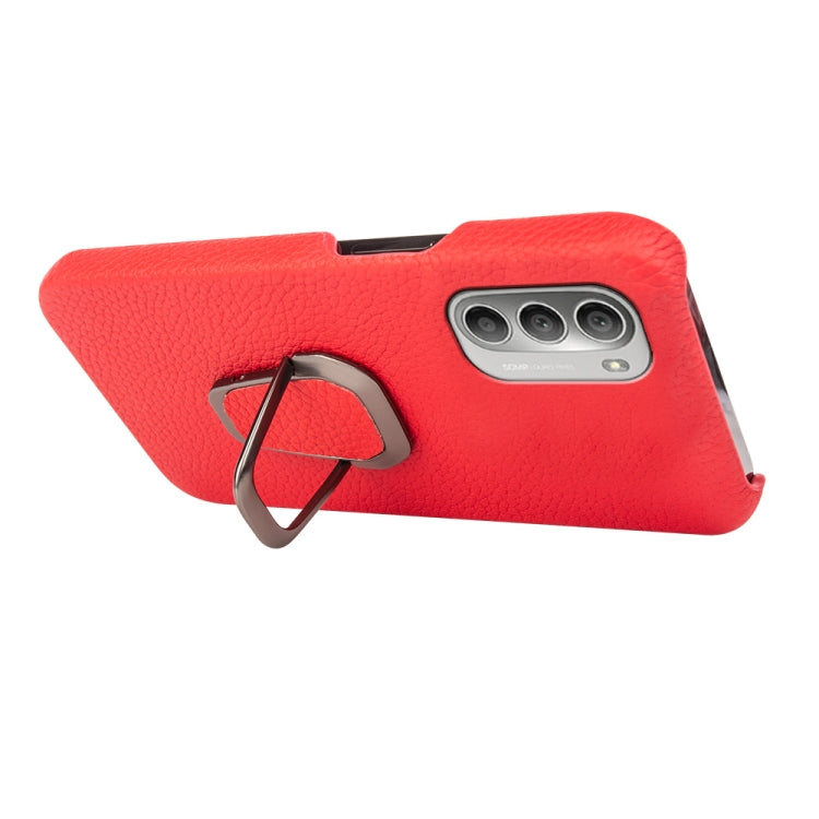 For Motorola Moto G51 5G Ring Holder Litchi Texture Genuine Leather Phone Case