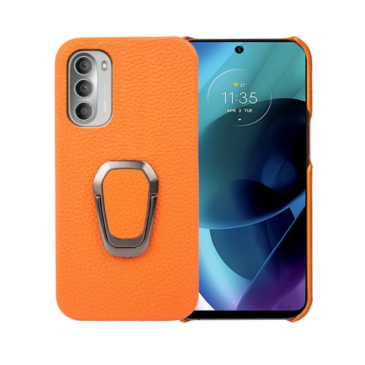 For Motorola Moto G51 5G Ring Holder Litchi Texture Genuine Leather Phone Case