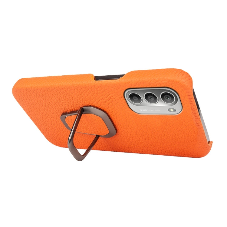 For Motorola Moto G51 5G Ring Holder Litchi Texture Genuine Leather Phone Case