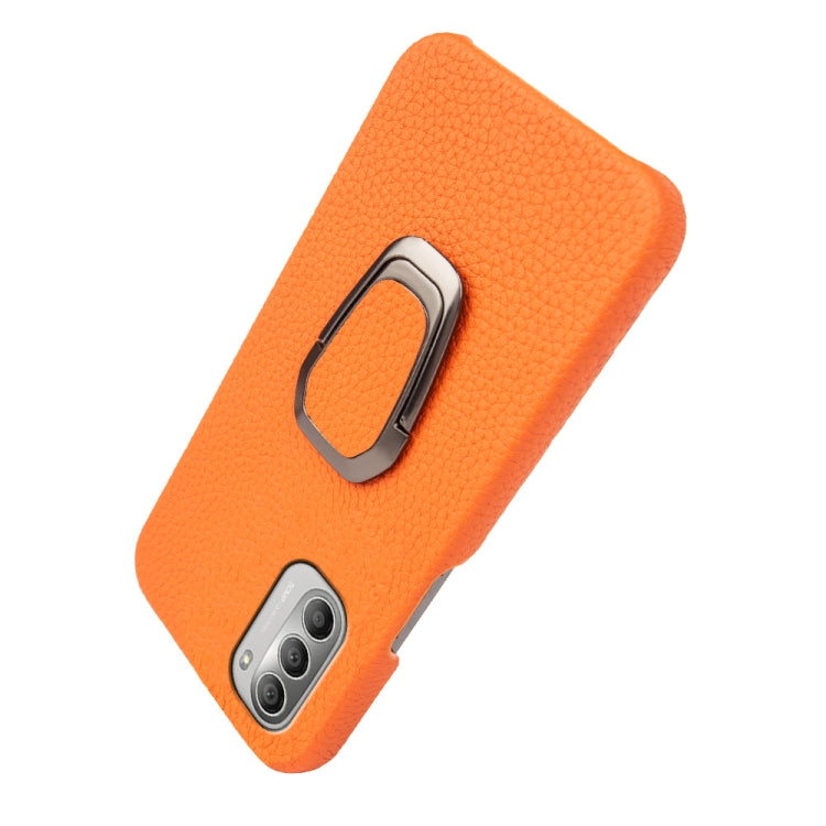 For Motorola Moto G51 5G Ring Holder Litchi Texture Genuine Leather Phone Case