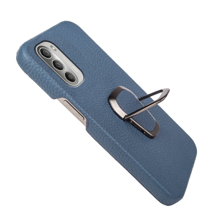 For Motorola Moto G51 5G Ring Holder Litchi Texture Genuine Leather Phone Case