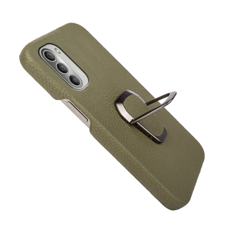 For Motorola Moto G51 5G Ring Holder Litchi Texture Genuine Leather Phone Case