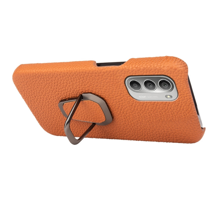 For Motorola Moto G51 5G Ring Holder Litchi Texture Genuine Leather Phone Case