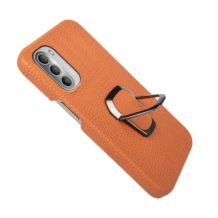 For Motorola Moto G51 5G Ring Holder Litchi Texture Genuine Leather Phone Case