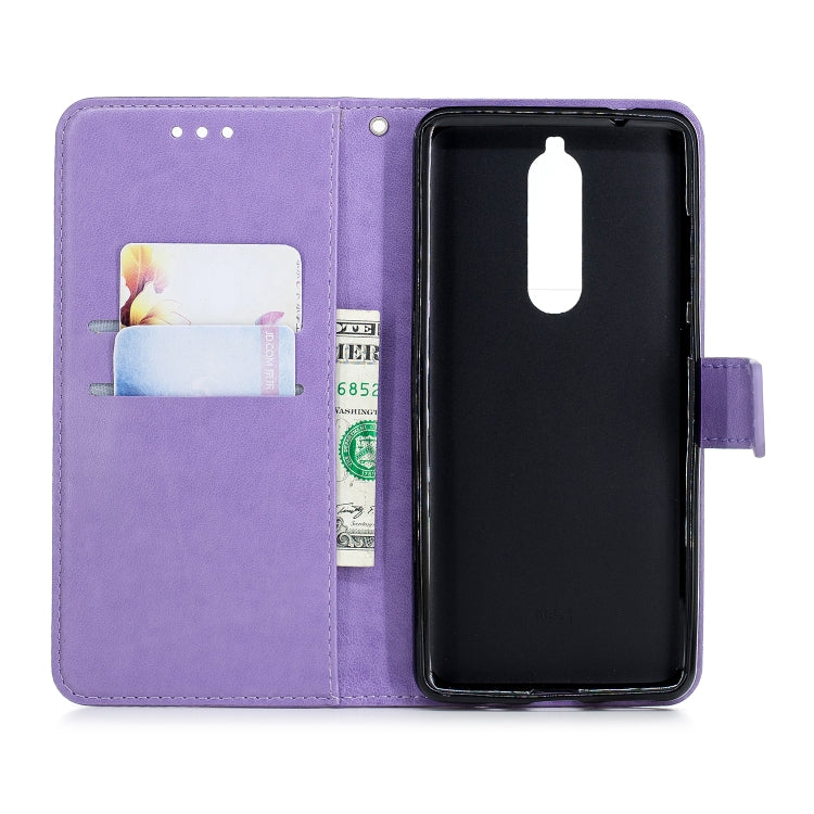 Plum Blossom Pattern Diamond Encrusted Leather Case for Nokia 5.1 ,with Holder & Card Slots