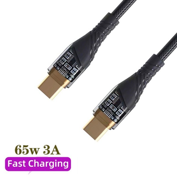 2pcs 65W USB-C / Type-C to Type-C Transparent Fast Charging Data Cable, Length: 1m