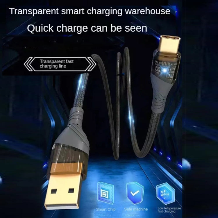 4A USB to Type-C Transparent Fast Charging Data Cable, Length: 1m