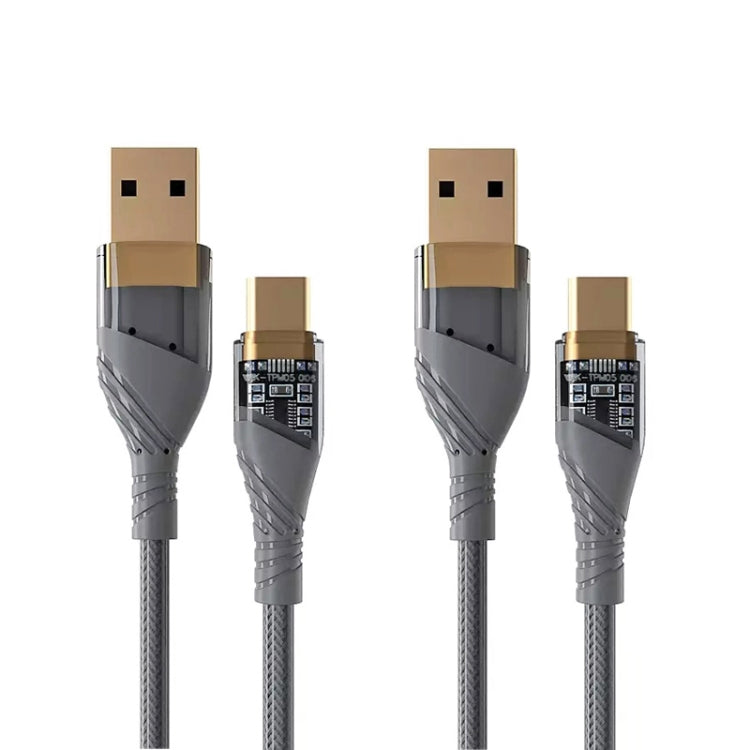 2pcs 4A USB to Type-C Transparent Fast Charging Data Cable, Length: 1m