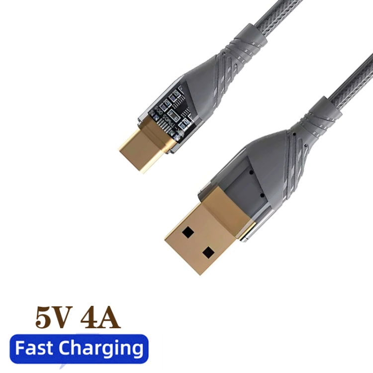 2pcs 4A USB to Type-C Transparent Fast Charging Data Cable, Length: 1m