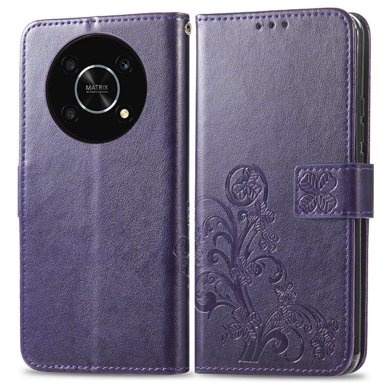 For Huawei Nova Y90 Four-leaf Clasp Embossed Leather Phone Case