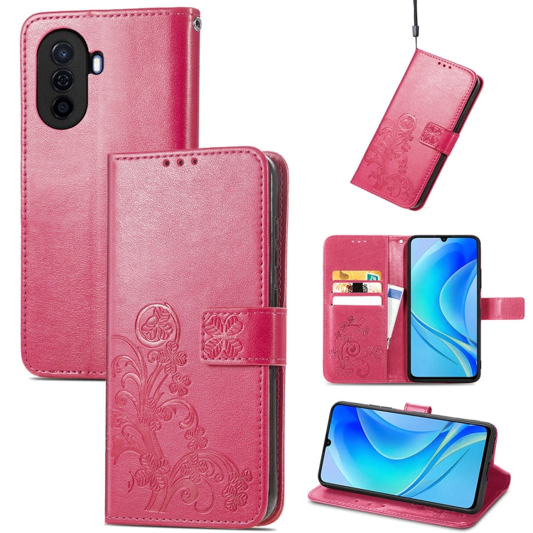 For Huawei Enjoy 50 / nova Y70 Four-leaf Clasp Embossed Leather Phone Case