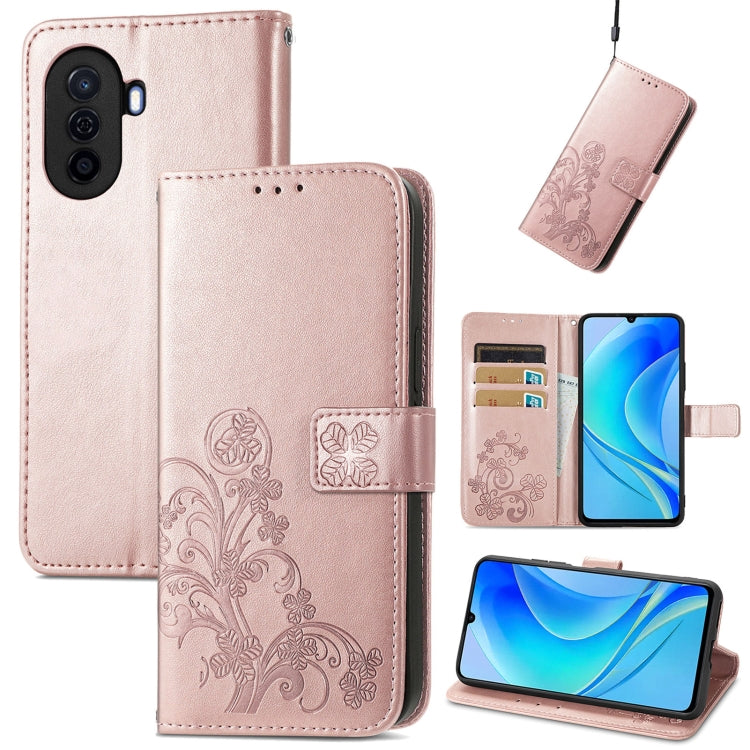 For Huawei Enjoy 50 / nova Y70 Four-leaf Clasp Embossed Leather Phone Case