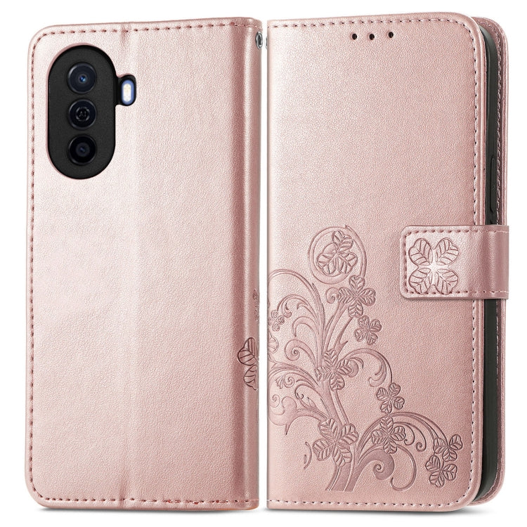 For Huawei Enjoy 50 / nova Y70 Four-leaf Clasp Embossed Leather Phone Case