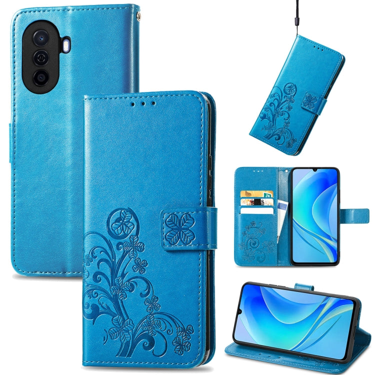 For Huawei Enjoy 50 / nova Y70 Four-leaf Clasp Embossed Leather Phone Case