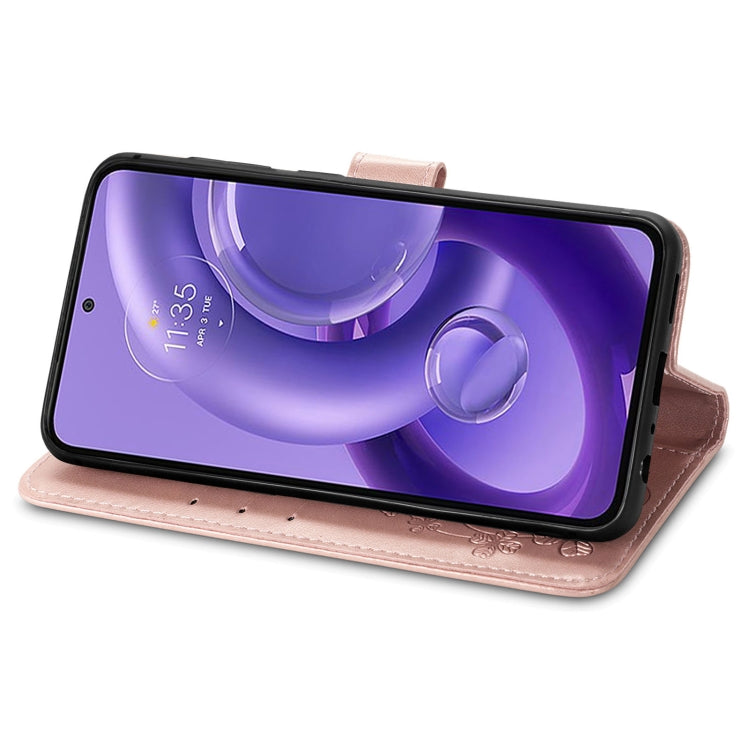 For Motorola Edge 30 Neo Four-leaf Clasp Embossed Leather Phone Case