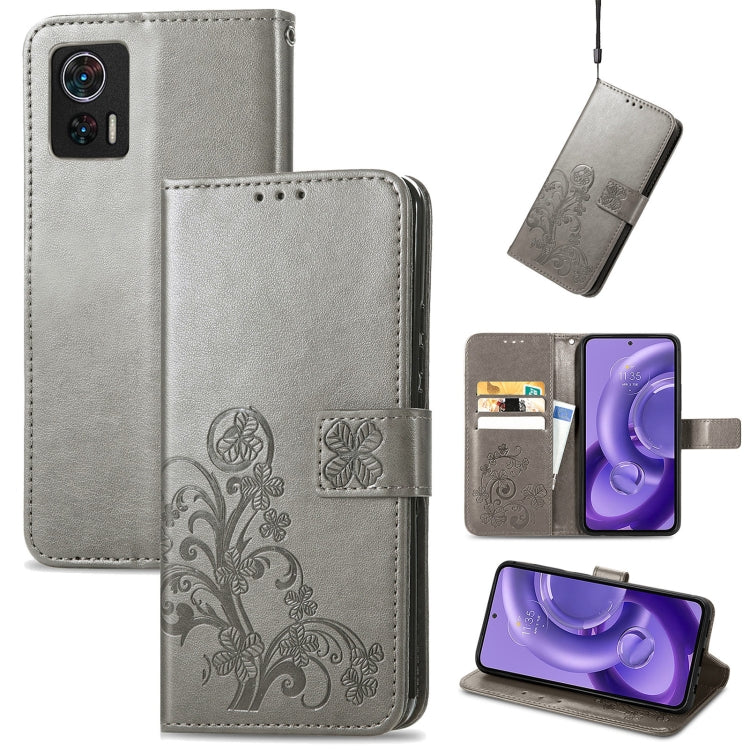 For Motorola Edge 30 Neo Four-leaf Clasp Embossed Leather Phone Case