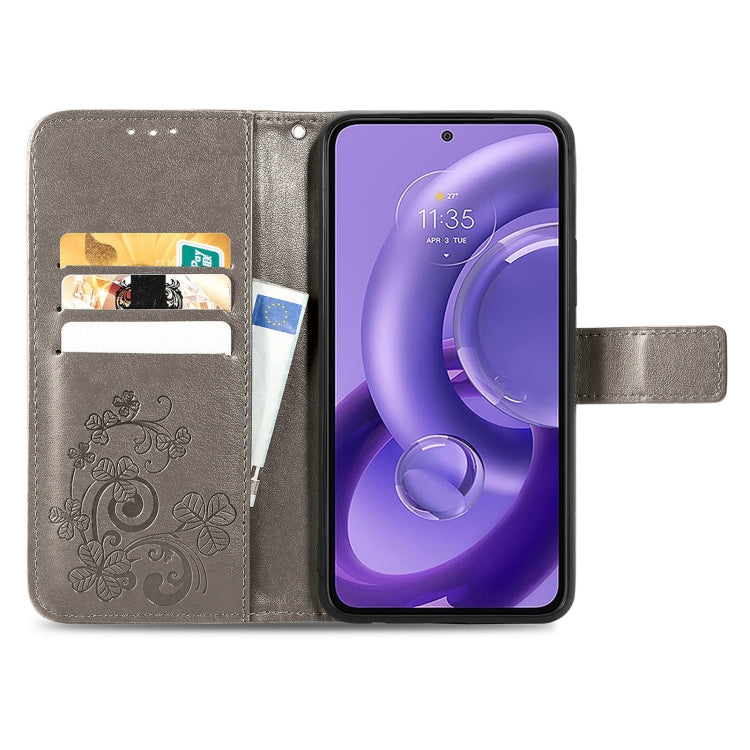 For Motorola Edge 30 Neo Four-leaf Clasp Embossed Leather Phone Case