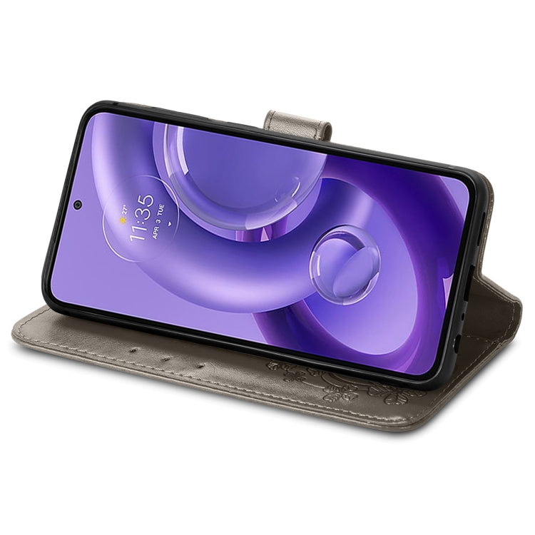 For Motorola Edge 30 Neo Four-leaf Clasp Embossed Leather Phone Case