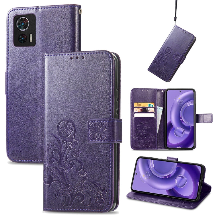 For Motorola Edge 30 Neo Four-leaf Clasp Embossed Leather Phone Case