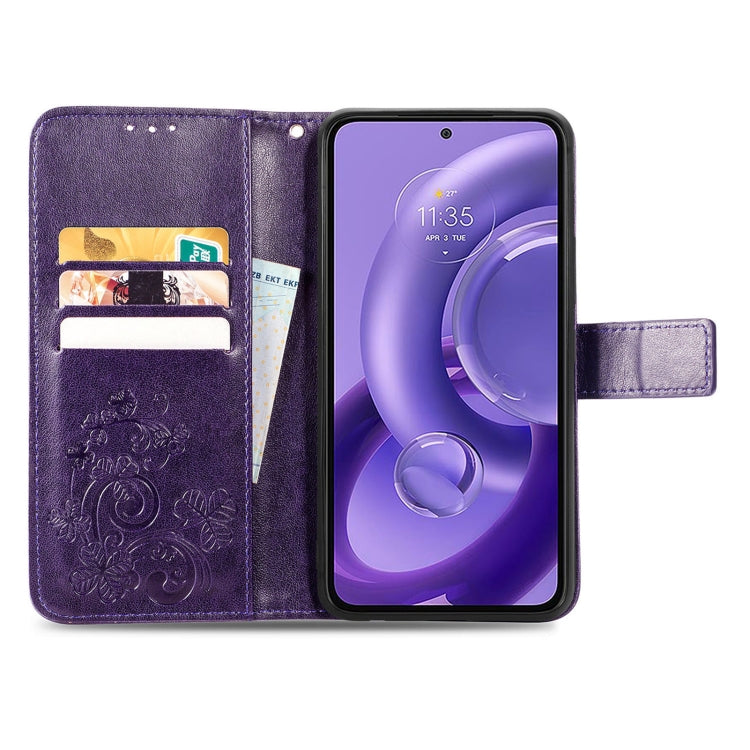 For Motorola Edge 30 Neo Four-leaf Clasp Embossed Leather Phone Case