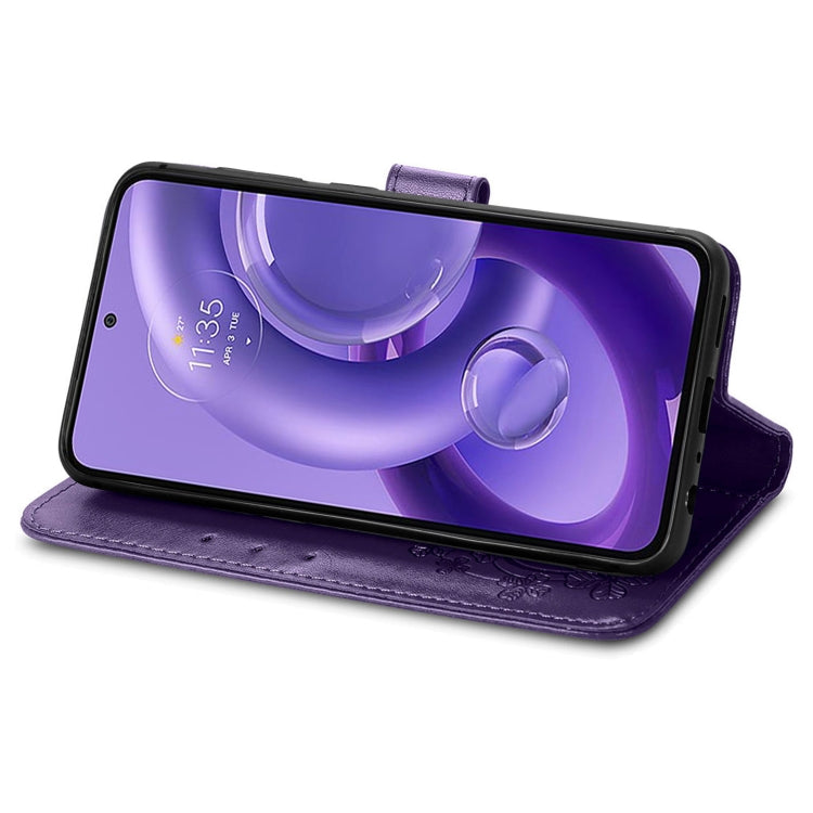 For Motorola Edge 30 Neo Four-leaf Clasp Embossed Leather Phone Case