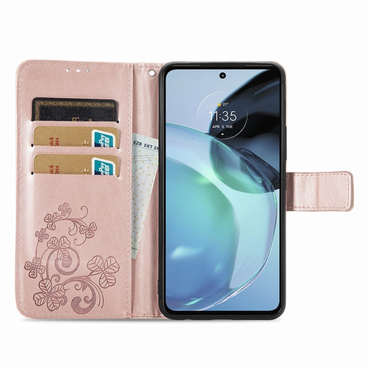For Motorola Moto G72 Four-leaf Clasp Embossed Leather Phone Case