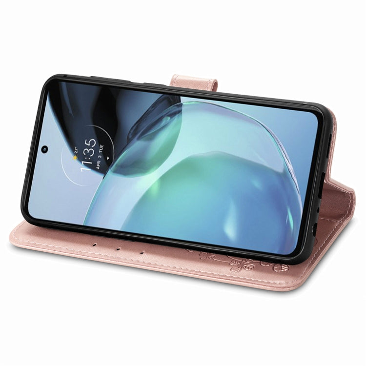 For Motorola Moto G72 Four-leaf Clasp Embossed Leather Phone Case