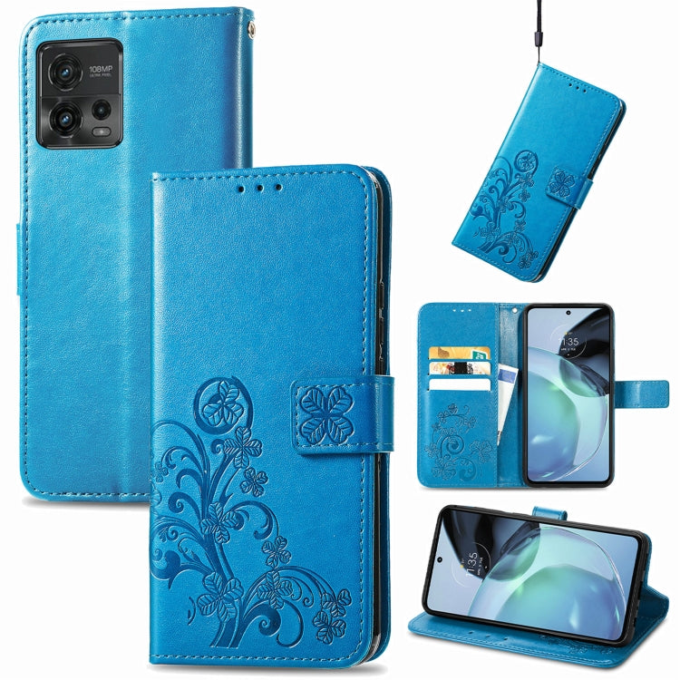 For Motorola Moto G72 Four-leaf Clasp Embossed Leather Phone Case