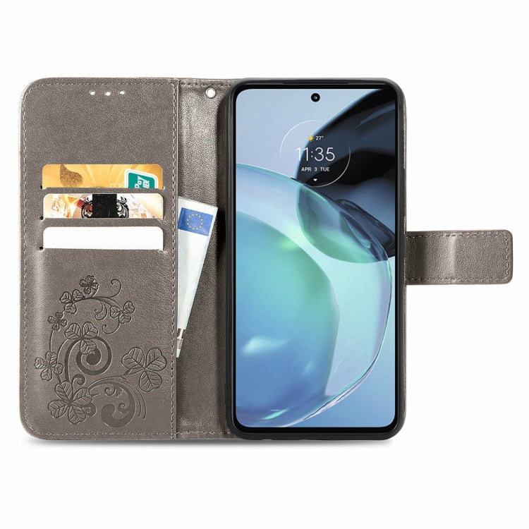 For Motorola Moto G72 Four-leaf Clasp Embossed Leather Phone Case