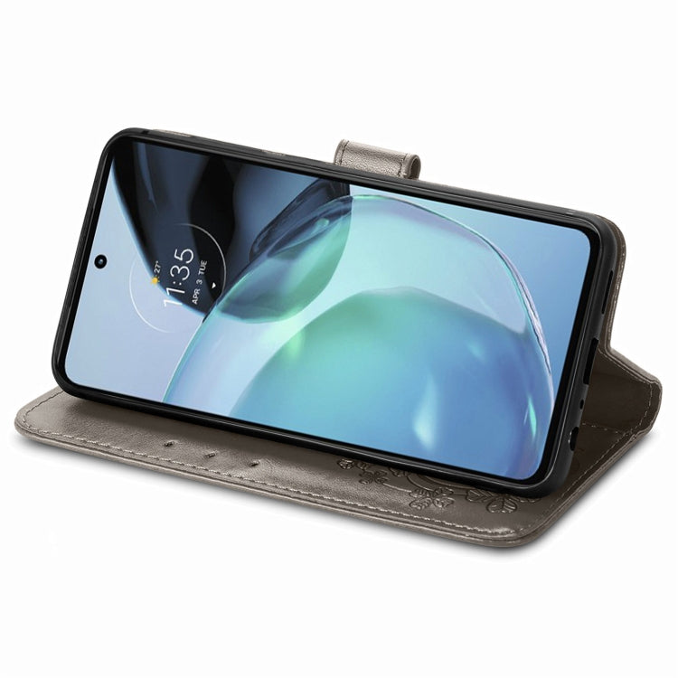 For Motorola Moto G72 Four-leaf Clasp Embossed Leather Phone Case