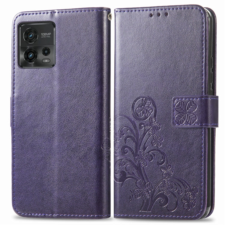For Motorola Moto G72 Four-leaf Clasp Embossed Leather Phone Case