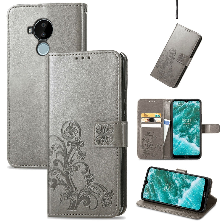For Nokia C30 Four-leaf Clasp Embossed Leather Phone Case