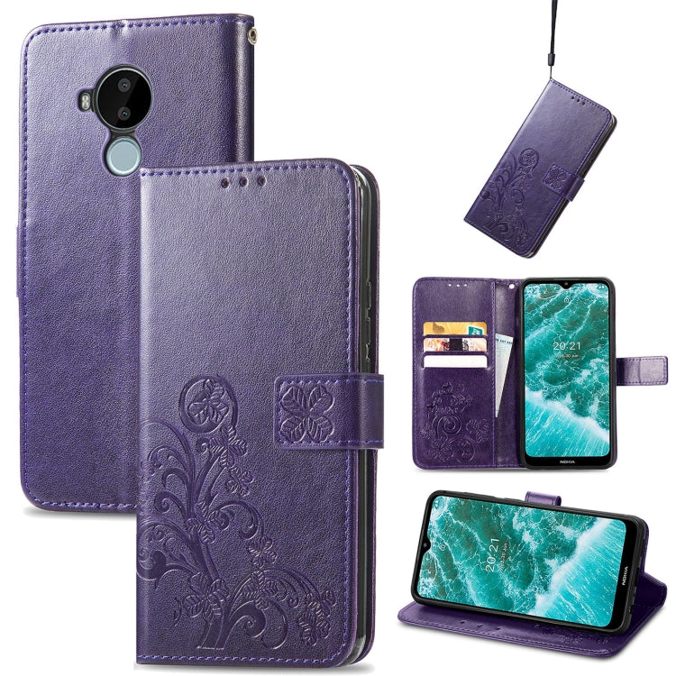 For Nokia C30 Four-leaf Clasp Embossed Leather Phone Case