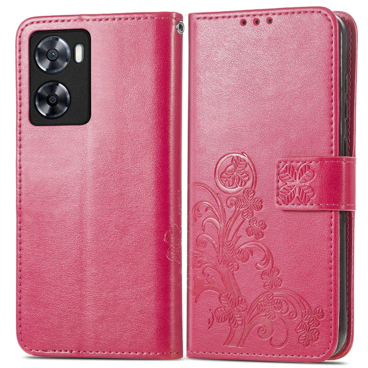 For OPPO A57 4G Four-leaf Clasp Embossed Buckle Leather Phone Case