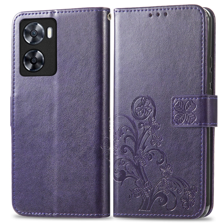 For OPPO A57 4G Four-leaf Clasp Embossed Buckle Leather Phone Case