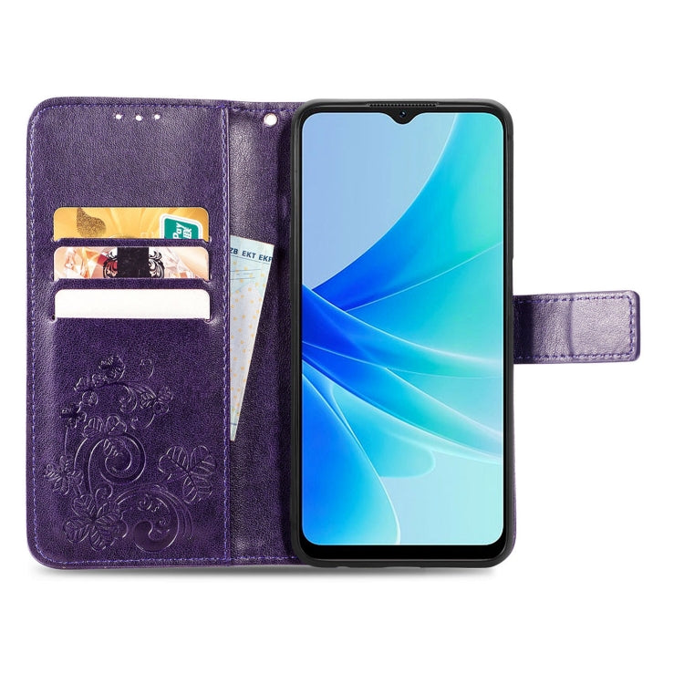 For OPPO A57 4G Four-leaf Clasp Embossed Buckle Leather Phone Case