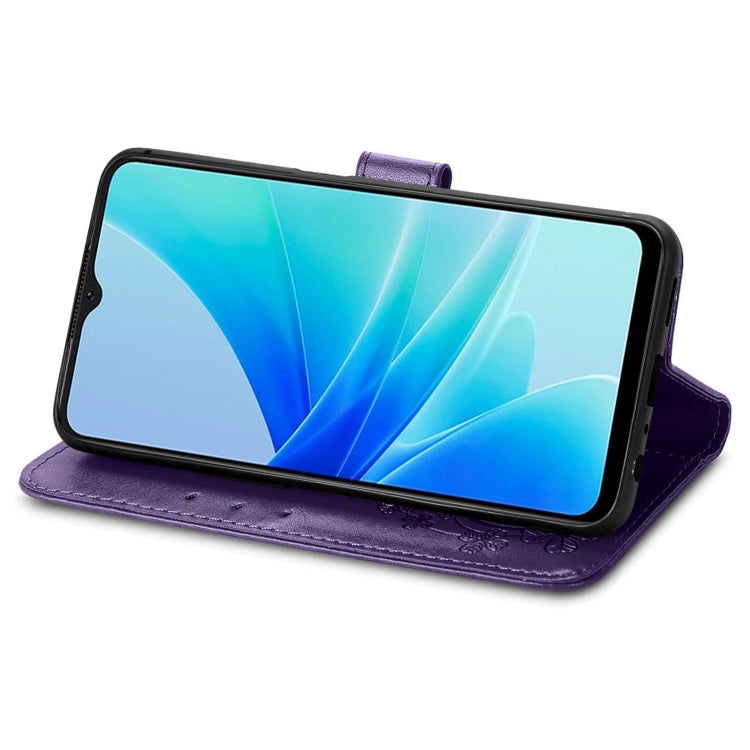 For OPPO A57 4G Four-leaf Clasp Embossed Buckle Leather Phone Case