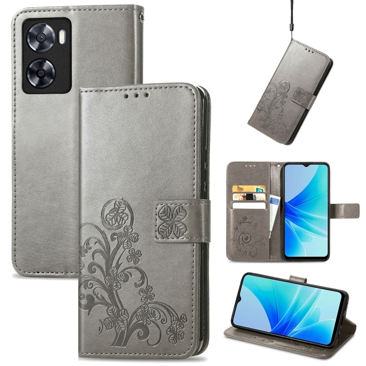 For OPPO A57 4G Four-leaf Clasp Embossed Buckle Leather Phone Case