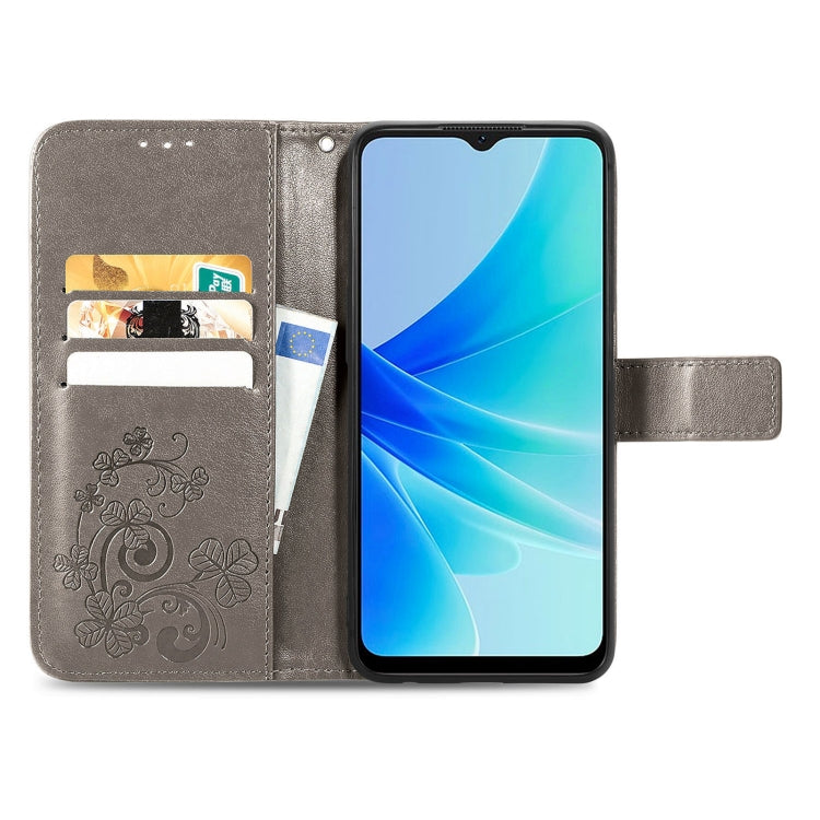 For OPPO A57 4G Four-leaf Clasp Embossed Buckle Leather Phone Case