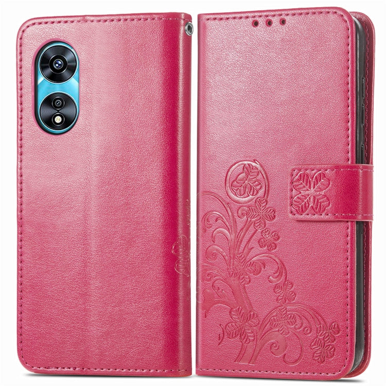 For OPPO A97 5G Four-leaf Clasp Embossed Buckle Leather Phone Case