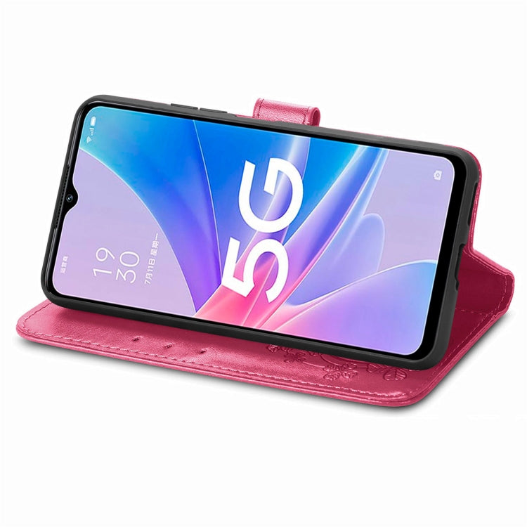 For OPPO A97 5G Four-leaf Clasp Embossed Buckle Leather Phone Case